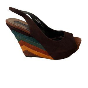 Derksen Brown Suede Shoes with Multi Colored Wedges  Size 37 (US Size 6.5)